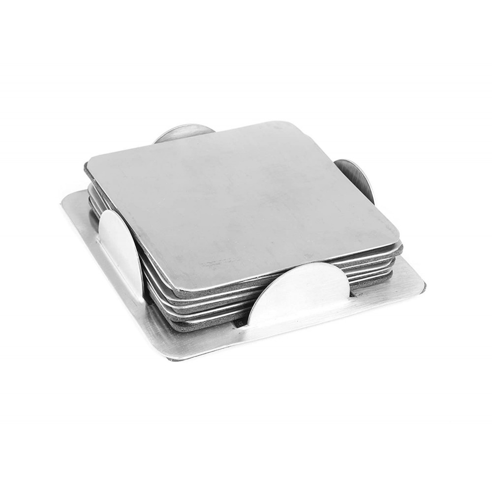 Premium Stainless Steel Coaster Set 6 1 with Plain Box Elegant